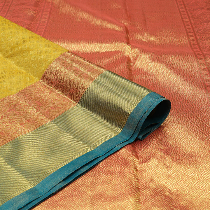 Hayagrivas Handloom shimmering Golden Yellow Kanjivaram Silk Saree BE496-SBS