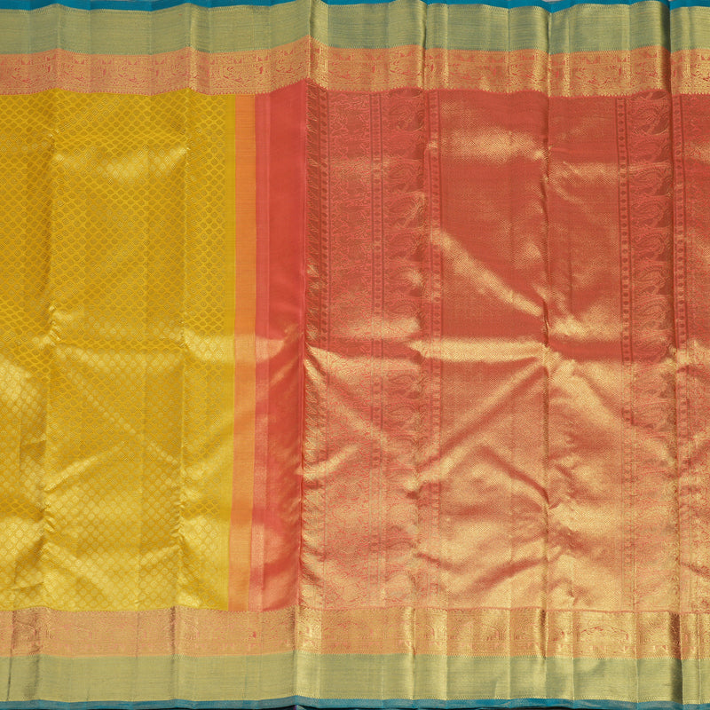 Hayagrivas Handloom shimmering Golden Yellow Kanjivaram Silk Saree BE496-SBS