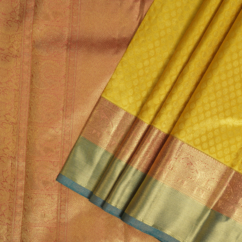 Hayagrivas Handloom shimmering Golden Yellow Kanjivaram Silk Saree BE496-SBS