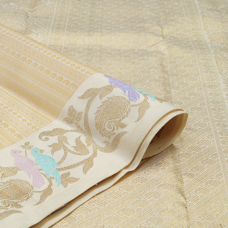 Hayagrivas Elegant Handwoven Kanjivaram Silk Saree in Creamy Half White BE497-SBS