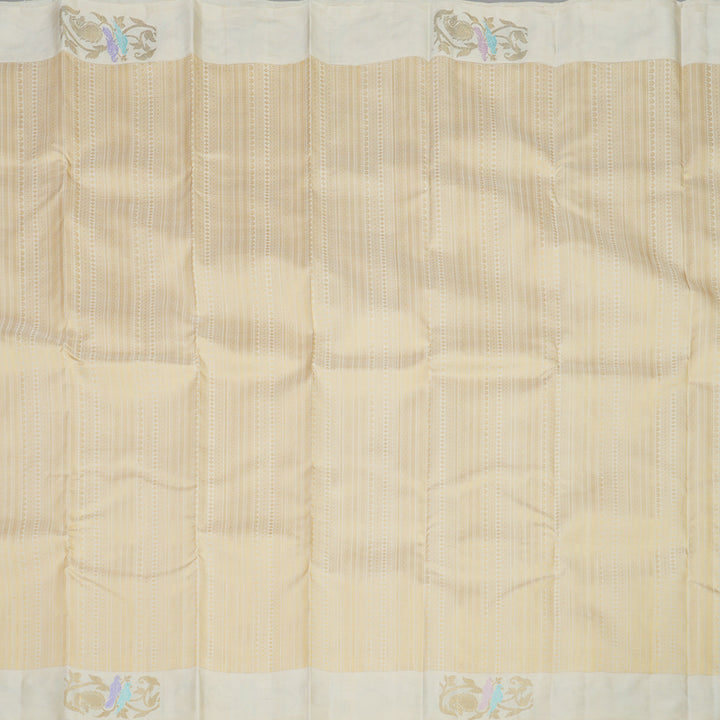 Hayagrivas Elegant Handwoven Kanjivaram Silk Saree in Creamy Half White BE497-SBS