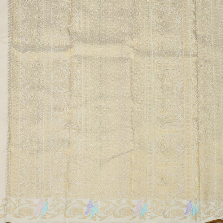 Hayagrivas Elegant Handwoven Kanjivaram Silk Saree in Creamy Half White BE497-SBS