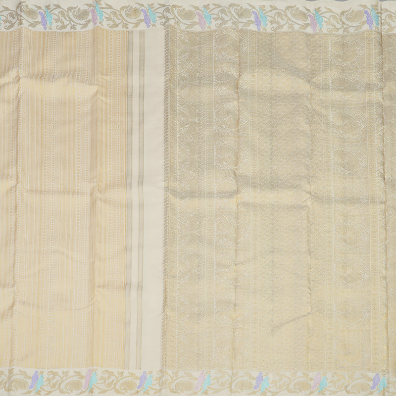 Hayagrivas Elegant Handwoven Kanjivaram Silk Saree in Creamy Half White BE497-SBS