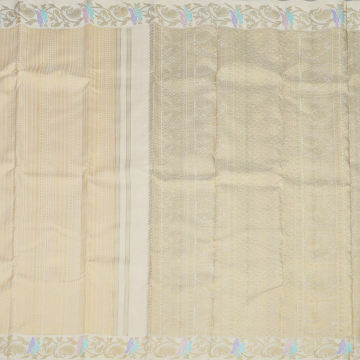 Hayagrivas Elegant Handwoven Kanjivaram Silk Saree in Creamy Half White BE497-SBS
