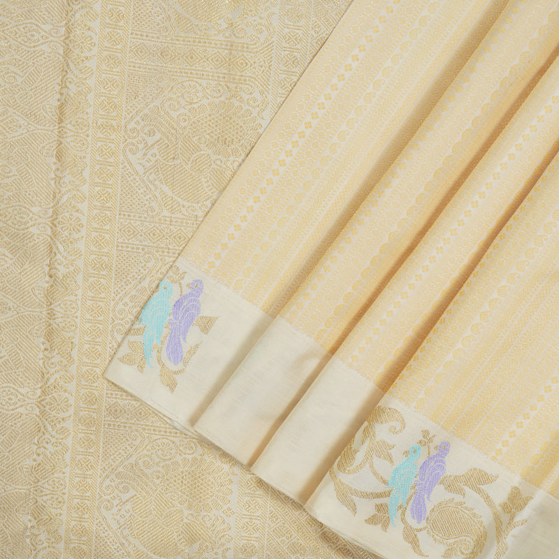 Hayagrivas Elegant Handwoven Kanjivaram Silk Saree in Creamy Half White BE497-SBS