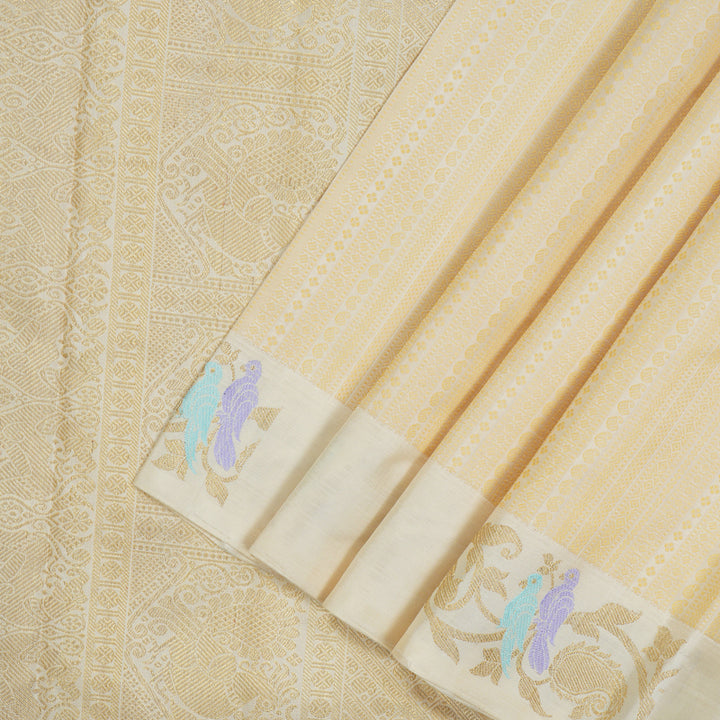 Hayagrivas Elegant Handwoven Kanjivaram Silk Saree in Creamy Half White BE497-SBS