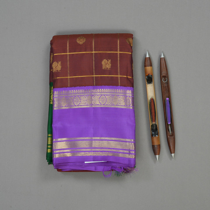 Hayagrivas Handloom Chocolate Brown Kanjivaram Silk Saree with Ganga Jamuna border BE500-SBS