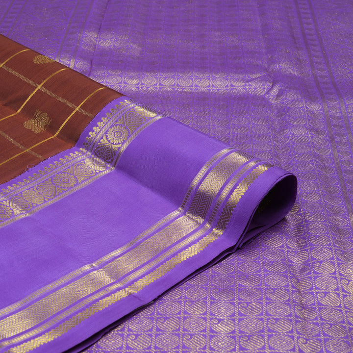 Hayagrivas Handloom Chocolate Brown Kanjivaram Silk Saree with Ganga Jamuna border BE500-SBS