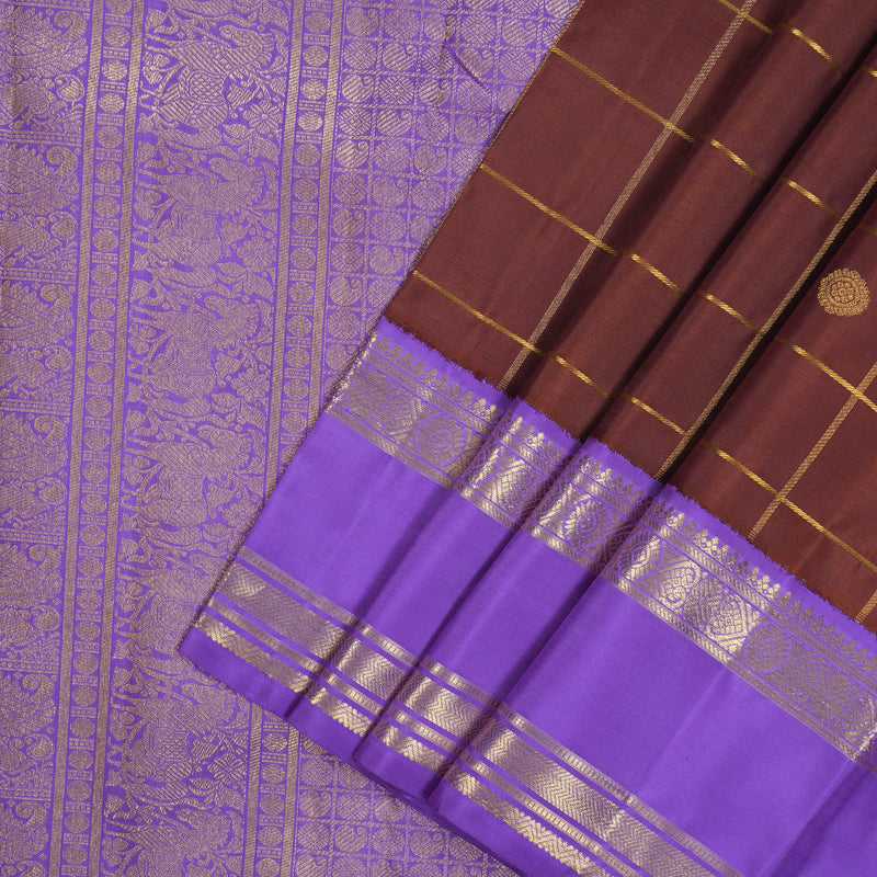 Hayagrivas Handloom Chocolate Brown Kanjivaram Silk Saree with Ganga Jamuna border BE500-SBS
