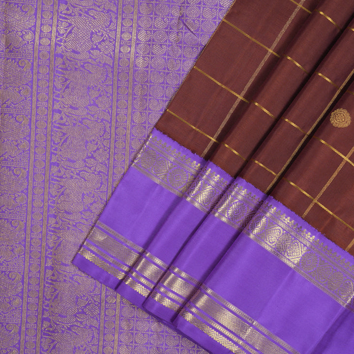 Hayagrivas Handloom Chocolate Brown Kanjivaram Silk Saree with Ganga Jamuna border BE500-SBS