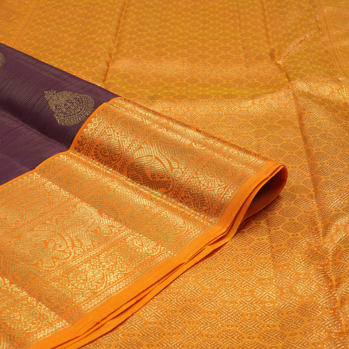 Hayagrivas Handloom Deep Violet Kanjivaram Silk Saree with Orange Border BE504-SBS