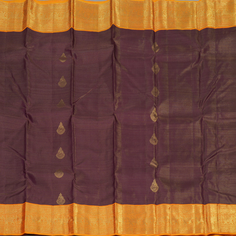 Hayagrivas Handloom Deep Violet Kanjivaram Silk Saree with Orange Border BE504-SBS