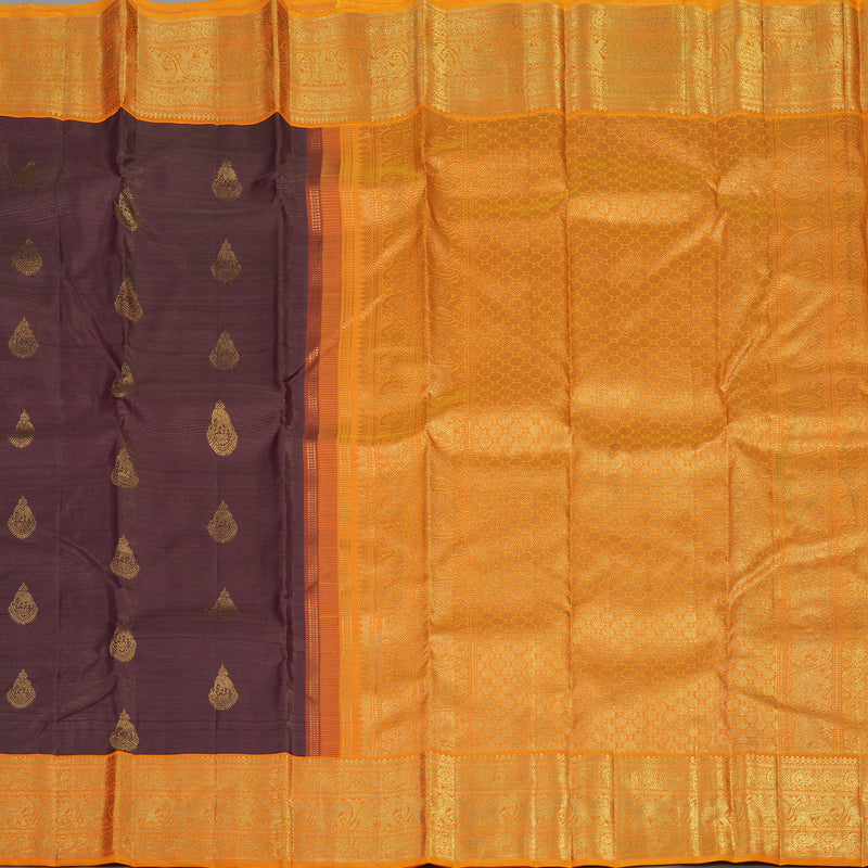Hayagrivas Handloom Deep Violet Kanjivaram Silk Saree with Orange Border BE504-SBS
