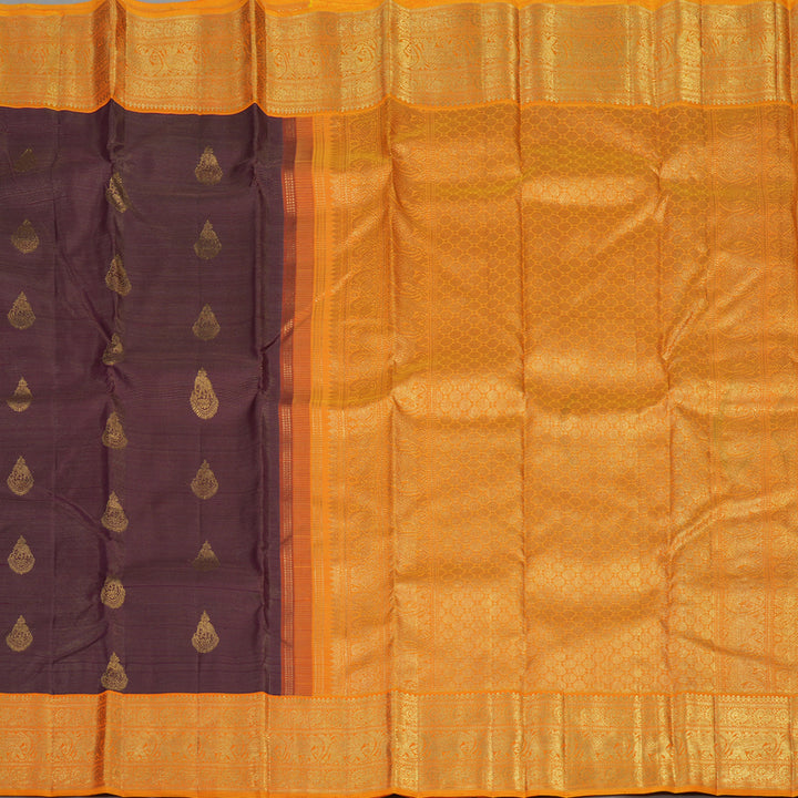 Hayagrivas Handloom Deep Violet Kanjivaram Silk Saree with Orange Border BE504-SBS