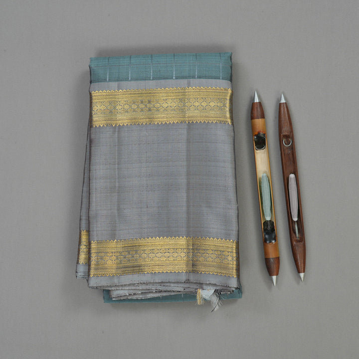 Hayagrivas Handloom Dark Grey Kanjivaram Silk Saree with Silver Grey Border BE505-SBS