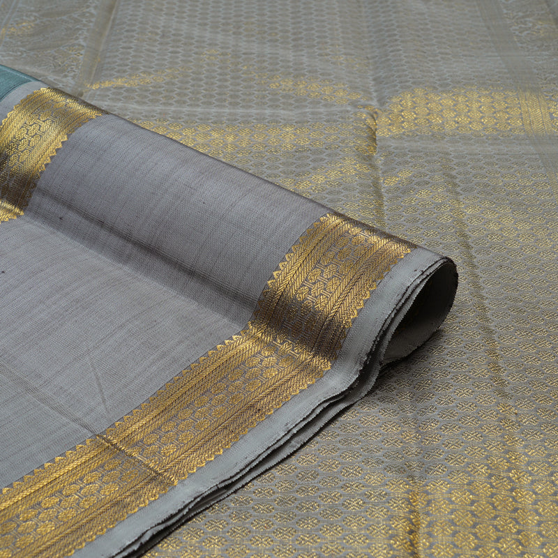 Hayagrivas Handloom Dark Grey Kanjivaram Silk Saree with Silver Grey Border BE505-SBS