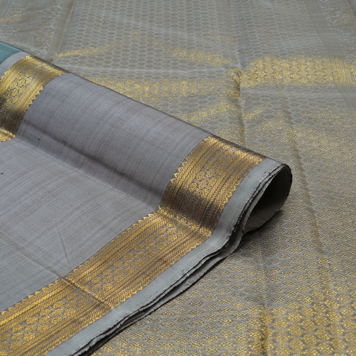 Hayagrivas Handloom Dark Grey Kanjivaram Silk Saree with Silver Grey Border BE505-SBS