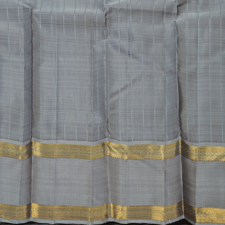 Hayagrivas Handloom Dark Grey Kanjivaram Silk Saree with Silver Grey Border BE505-SBS