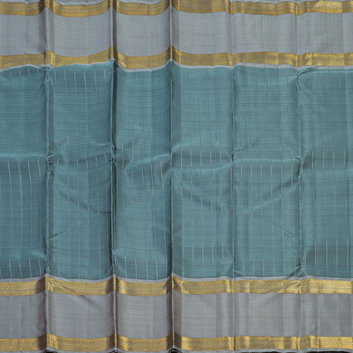 Hayagrivas Handloom Dark Grey Kanjivaram Silk Saree with Silver Grey Border BE505-SBS