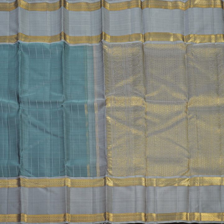 Hayagrivas Handloom Dark Grey Kanjivaram Silk Saree with Silver Grey Border BE505-SBS