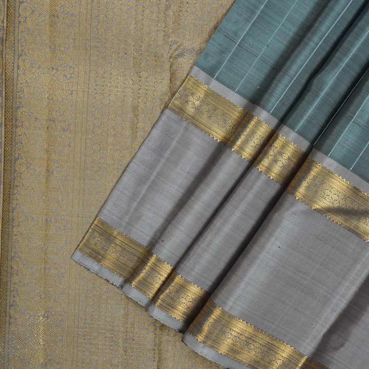 Hayagrivas Handloom Dark Grey Kanjivaram Silk Saree with Silver Grey Border BE505-SBS
