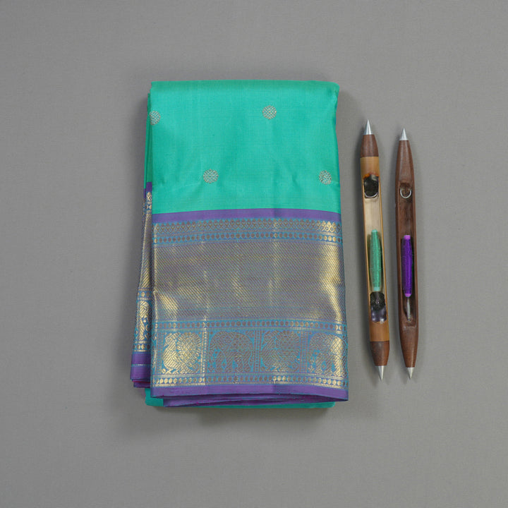 Hayagrivas Handloom Teal Kanjivaram Silk Saree with Purple border BE512-SBS