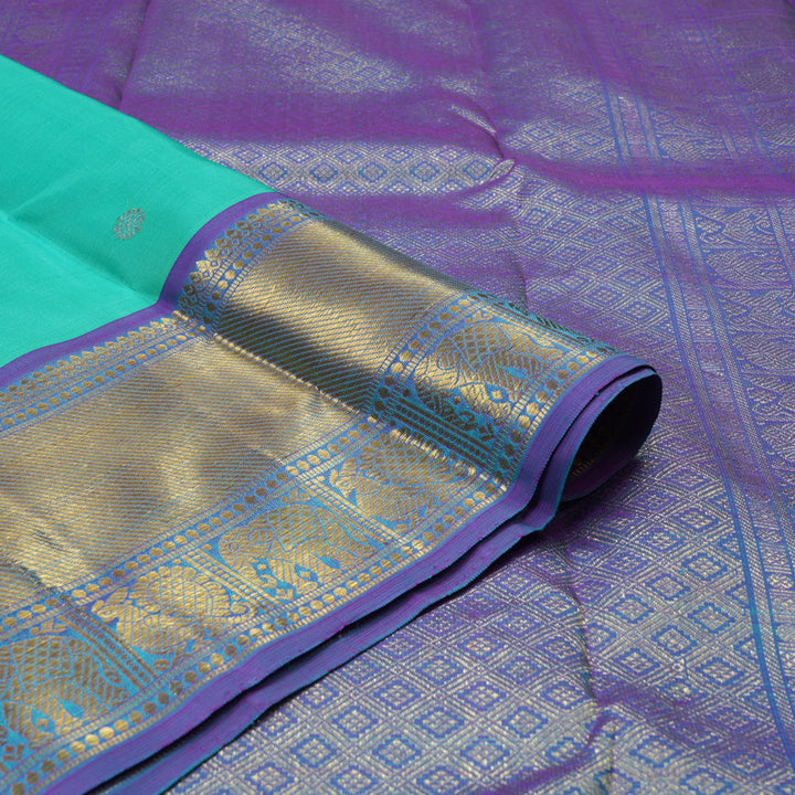 Hayagrivas Handloom Teal Kanjivaram Silk Saree with Purple border BE512-SBS
