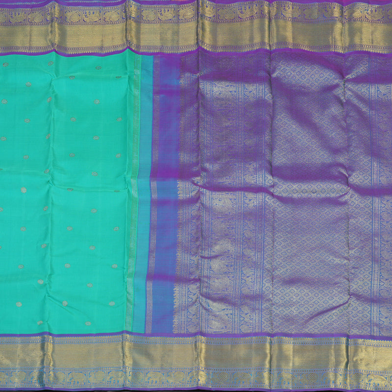 Hayagrivas Handloom Teal Kanjivaram Silk Saree with Purple border BE512-SBS