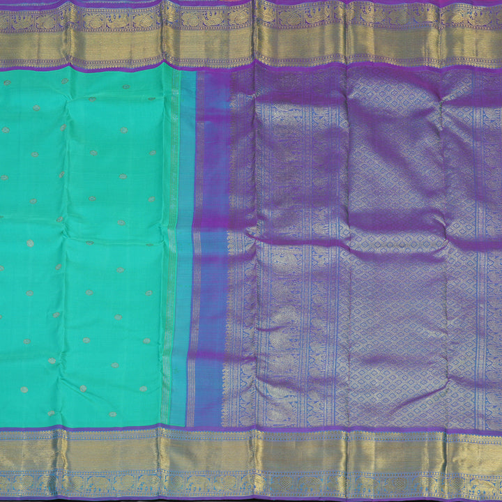 Hayagrivas Handloom Teal Kanjivaram Silk Saree with Purple border BE512-SBS
