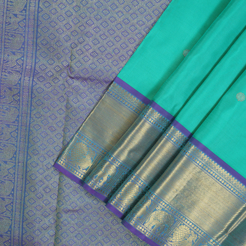Hayagrivas Handloom Teal Kanjivaram Silk Saree with Purple border BE512-SBS