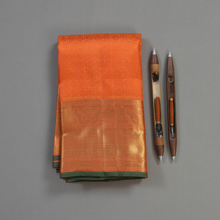 Hayagrivas Handloom Orange Kanjivaram Silk Saree with Manthalir Selvedge BE513-SBS