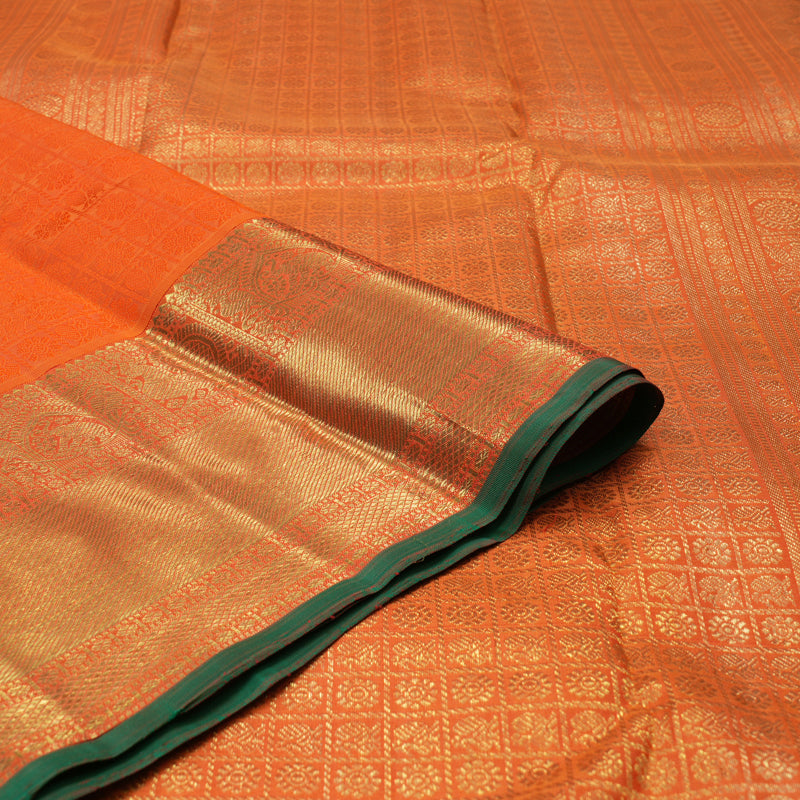 Hayagrivas Handloom Orange Kanjivaram Silk Saree with Manthalir Selvedge BE513-SBS