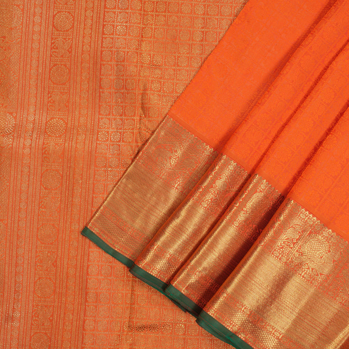 Hayagrivas Handloom Orange Kanjivaram Silk Saree with Manthalir Selvedge BE513-SBS