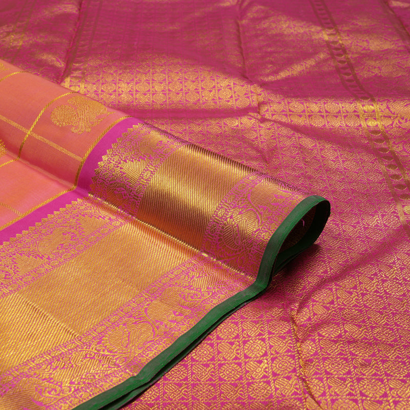 Hayagrivas Handloom Pinkish Orange Kanjivaram Silk Saree with Magenta border BE514-SBS