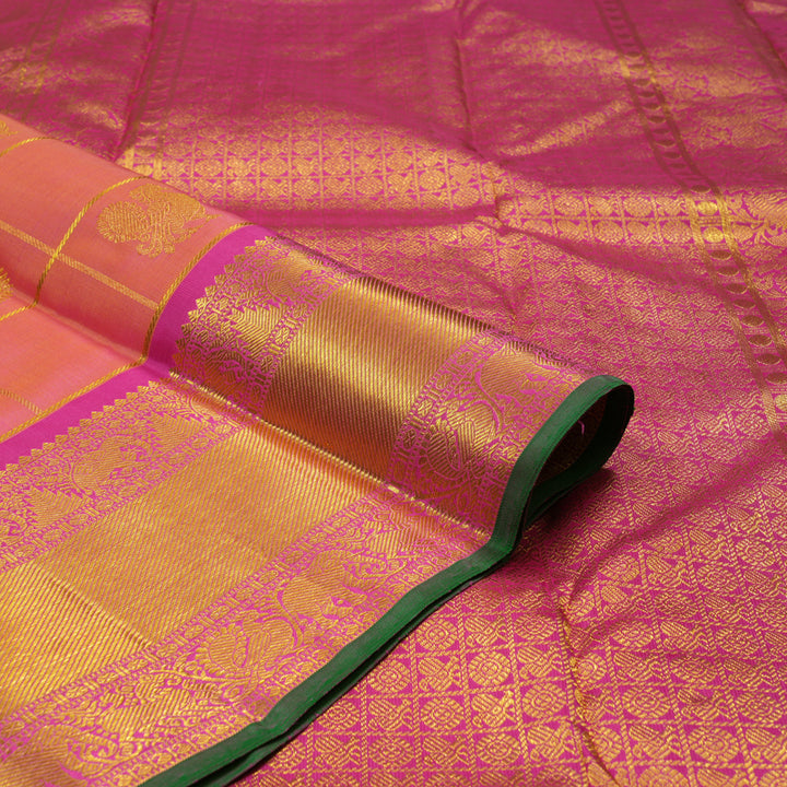 Hayagrivas Handloom Pinkish Orange Kanjivaram Silk Saree with Magenta border BE514-SBS