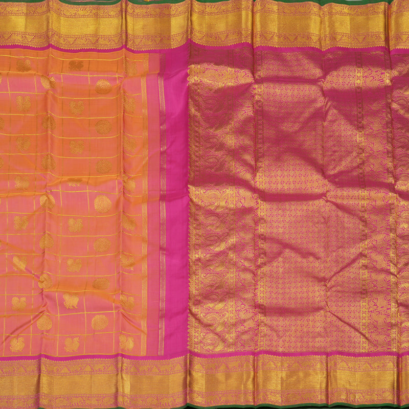Hayagrivas Handloom Pinkish Orange Kanjivaram Silk Saree with Magenta border BE514-SBS