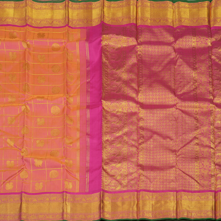 Hayagrivas Handloom Pinkish Orange Kanjivaram Silk Saree with Magenta border BE514-SBS