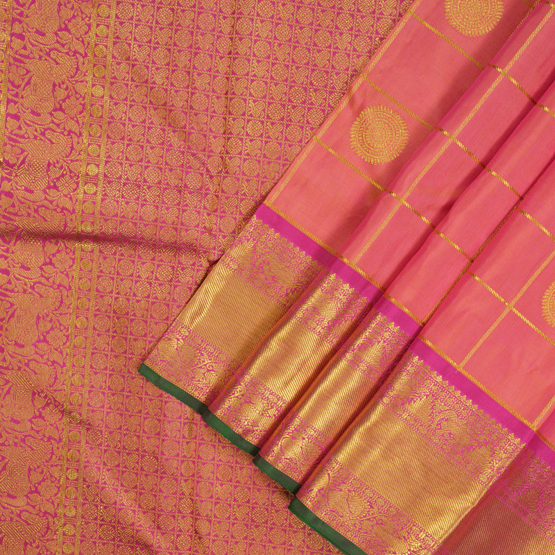 Hayagrivas Handloom Pinkish Orange Kanjivaram Silk Saree with Magenta border BE514-SBS