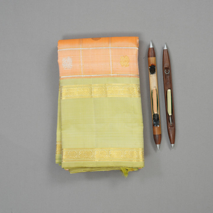 Hayagrivas Handloom Peach Orange Kanjivaram Silk Saree with Pista Green Border BE518-SBS