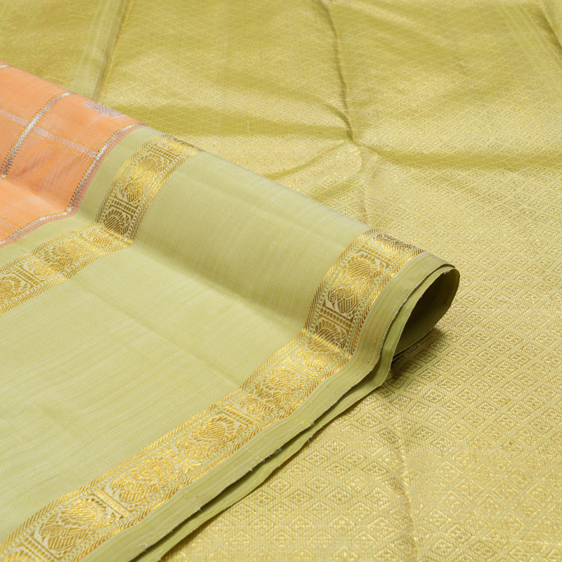 Hayagrivas Handloom Peach Orange Kanjivaram Silk Saree with Pista Green Border BE518-SBS