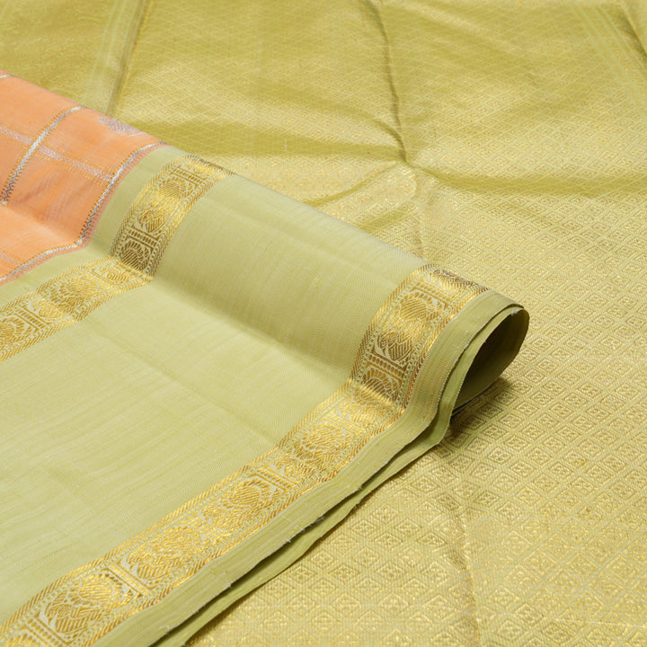 Hayagrivas Handloom Peach Orange Kanjivaram Silk Saree with Pista Green Border BE518-SBS