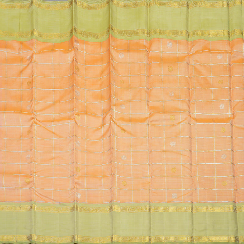 Hayagrivas Handloom Peach Orange Kanjivaram Silk Saree with Pista Green Border BE518-SBS
