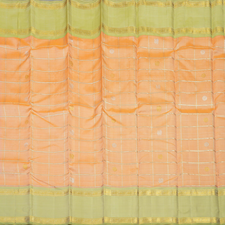 Hayagrivas Handloom Peach Orange Kanjivaram Silk Saree with Pista Green Border BE518-SBS