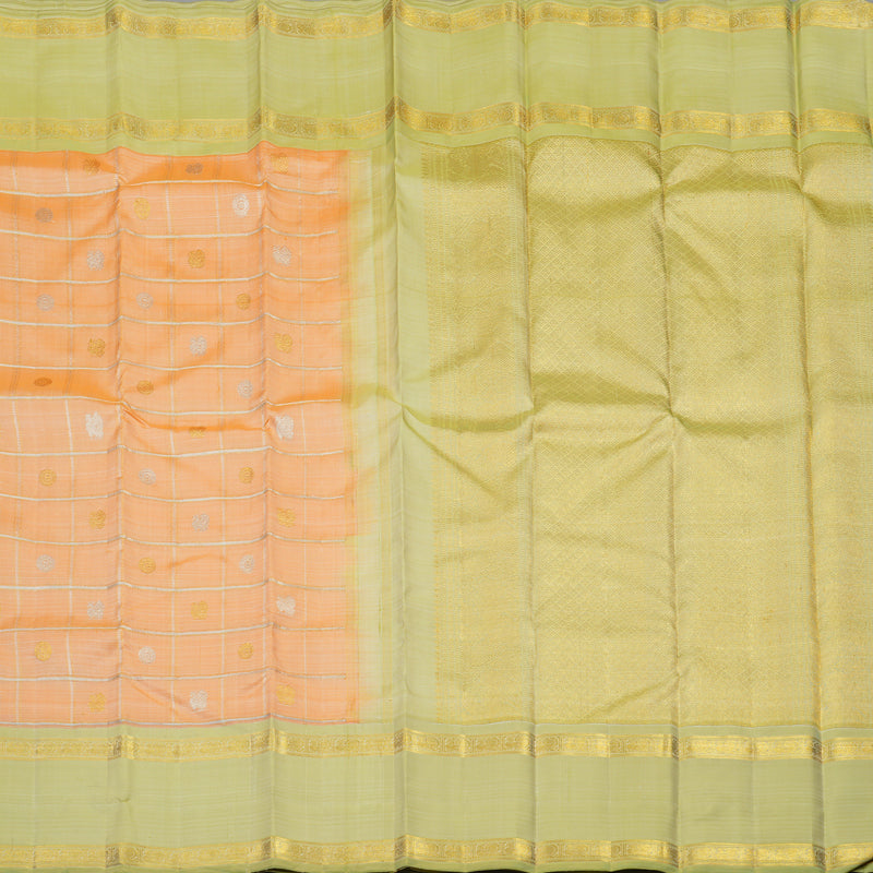 Hayagrivas Handloom Peach Orange Kanjivaram Silk Saree with Pista Green Border BE518-SBS