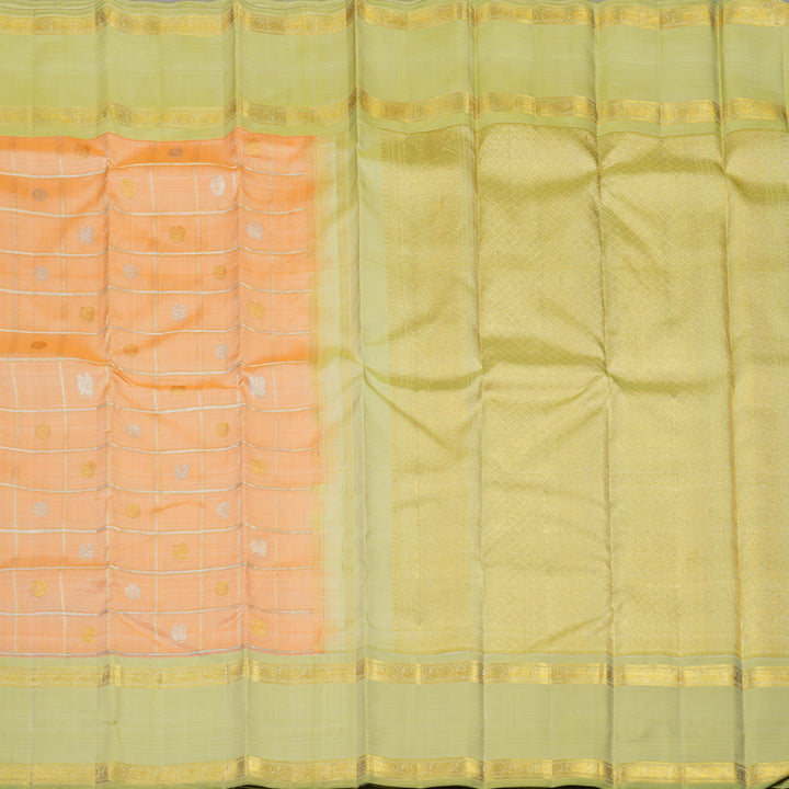 Hayagrivas Handloom Peach Orange Kanjivaram Silk Saree with Pista Green Border BE518-SBS