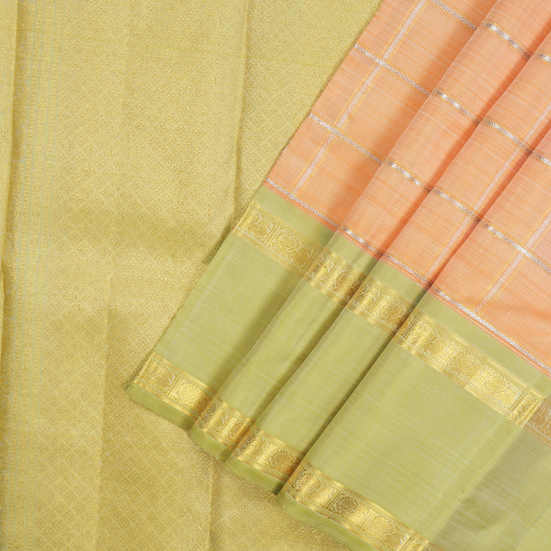 Hayagrivas Handloom Peach Orange Kanjivaram Silk Saree with Pista Green Border BE518-SBS