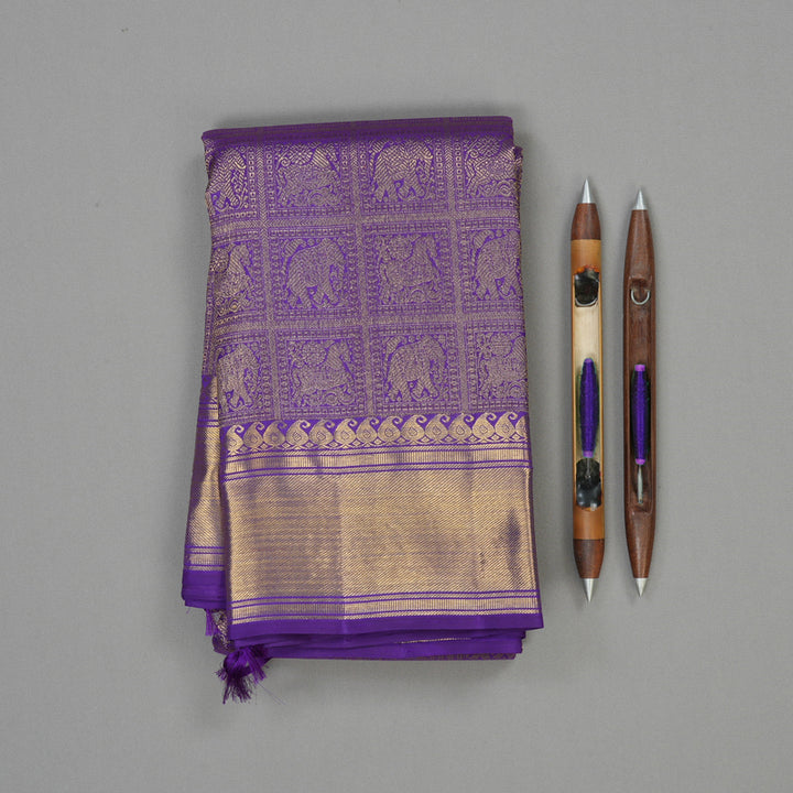 Hayagrivas Handloom Violet Kanjivaram Silk Saree BE520-SBS