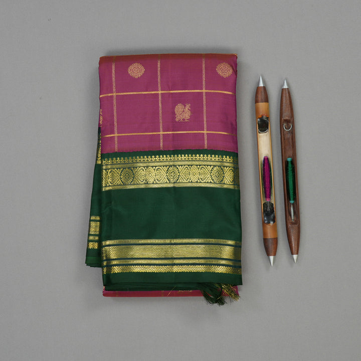 Hayagrivas Handloom Purple Kanjivaram Silk Saree with Bottle Green border BE526-SBS