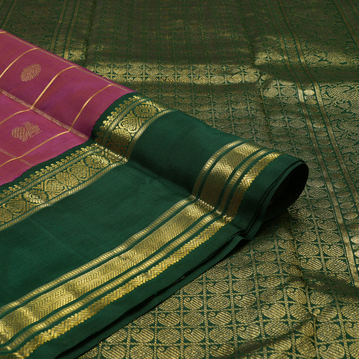 Hayagrivas Handloom Purple Kanjivaram Silk Saree with Bottle Green border BE526-SBS