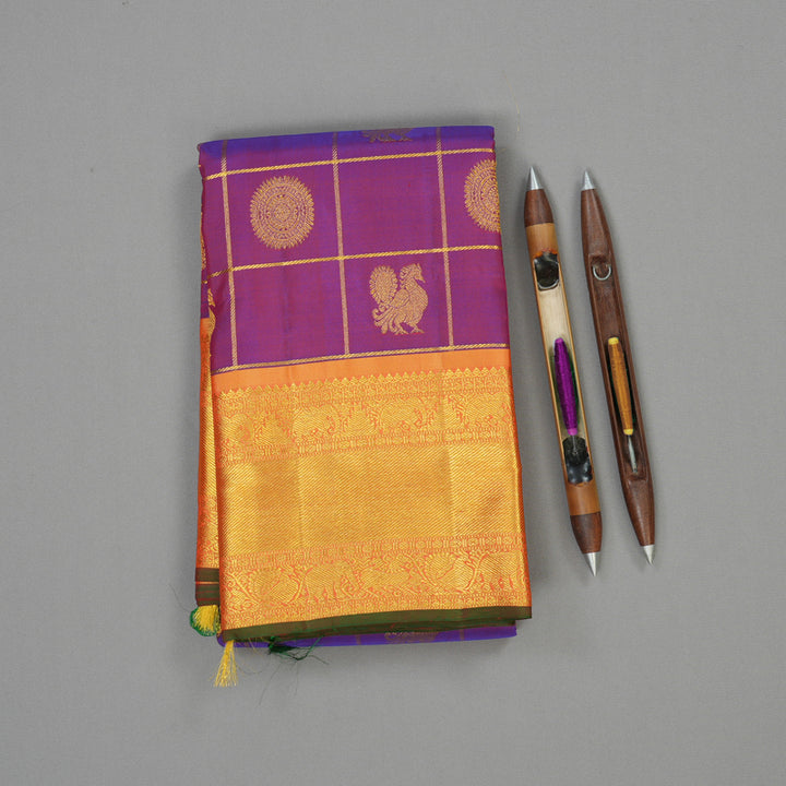 Hayagrivas Handloom Purple Kanjivaram Silk Saree with Golden Orange border BE561-SBS